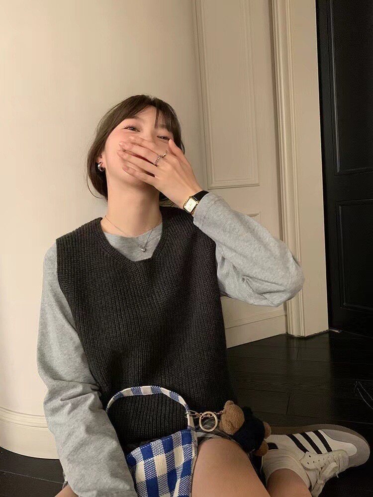 秋冬新款高端百搭显瘦V领马甲针织衫 时尚气质女装毛衣外套图片