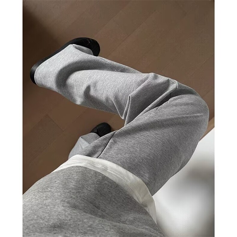 浅灰色弯刀卫裤男春秋款美式潮牌重磅直筒裤休闲运动裤LA6555-P38,男装休闲裤,星座1008