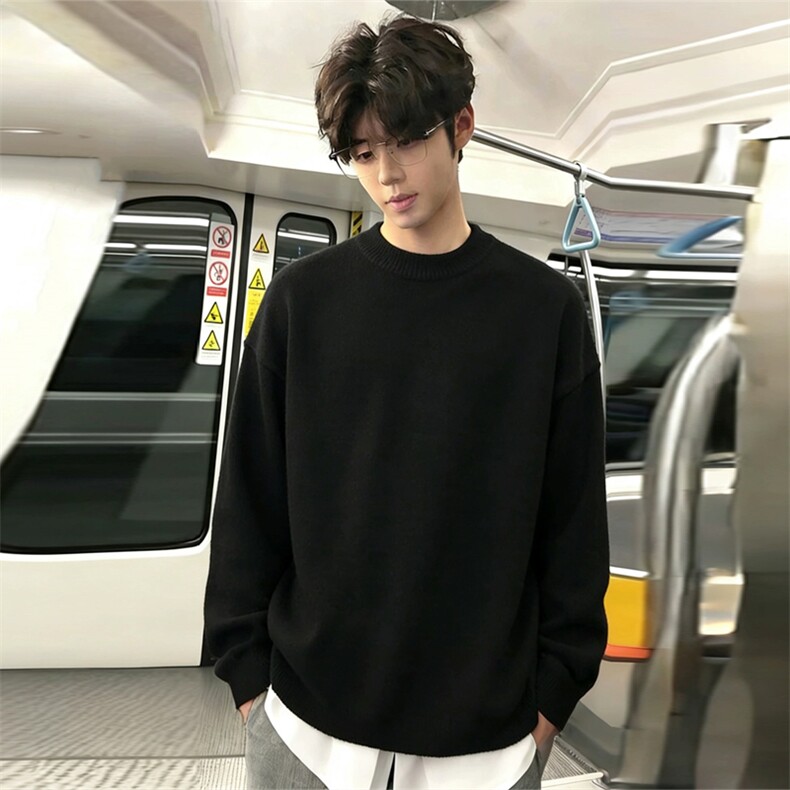 重磅秋冬男女纯色打底针织衫圆领套头半高领毛衣美式复古休闲上衣，男装T恤，电商A486