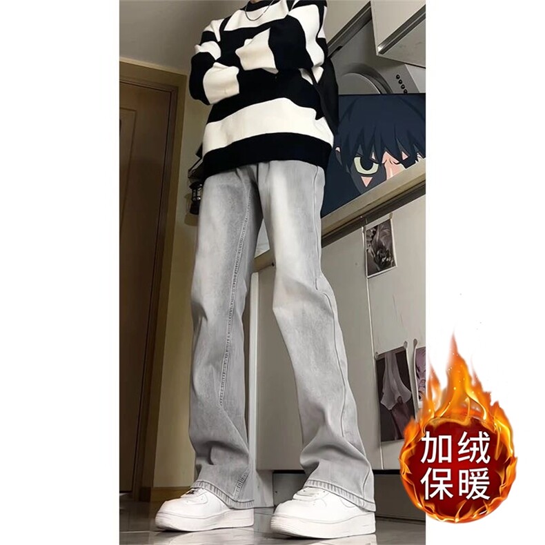 【】秋冬黑色加绒弯刀牛仔裤男女高街美式裤子ST-1P41,男装牛仔裤,星座1112-1