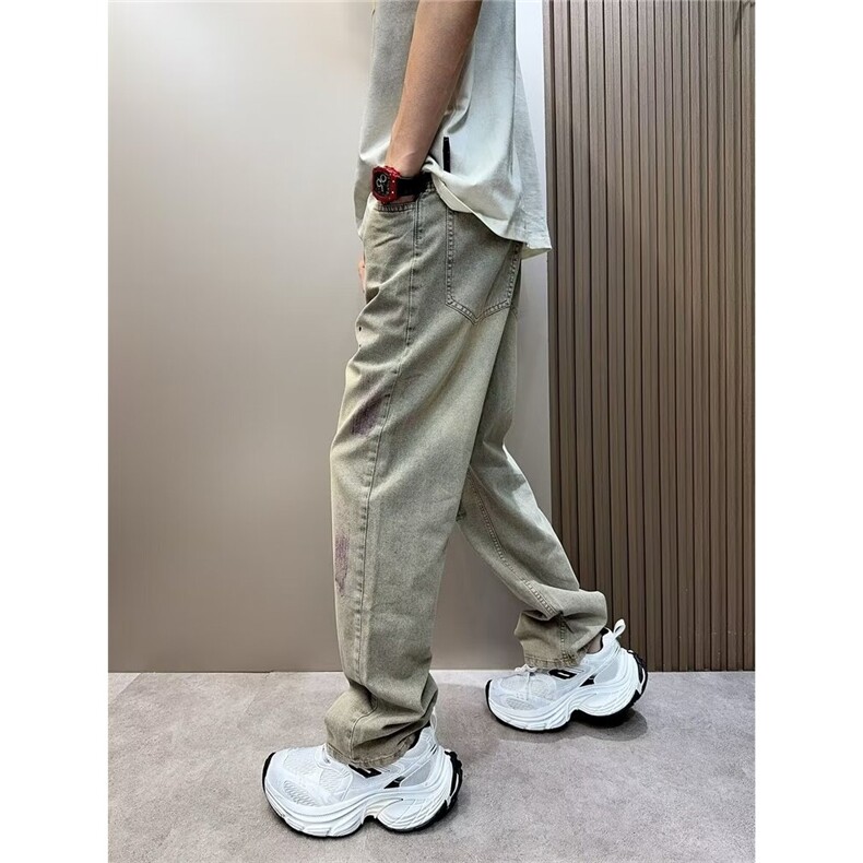 高街美式复古水洗涂鸦泼墨破洞牛仔裤男宽松直筒裤N1078-P53,男装牛仔裤,星座208-5