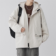 秋季冲锋衣连帽夹克男宽松落肩纯色上衣外套DSA157B-JK729-P70，男装夹克，电商A157B