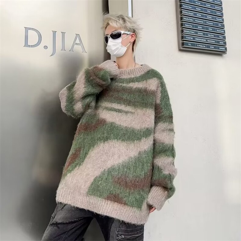 美式复古撞色慵懒风毛衣男女秋冬季小众宽松针织衫上衣M3114-p48图片