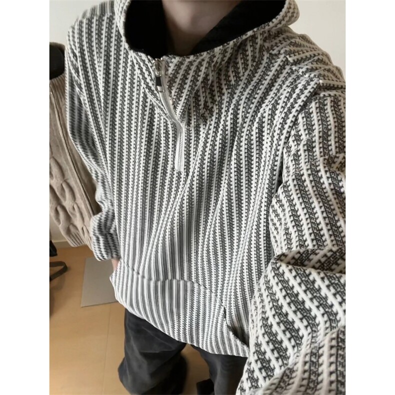 WY10183-特P52 加绒特P62雪尼尔撞色连帽卫衣鱼骨纹重磅大码外套图片