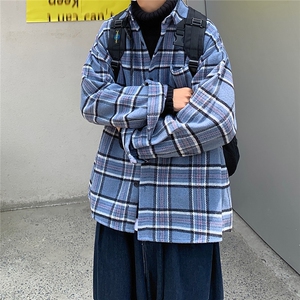 秋冬厚款毛呢男装衬衫宽松潮流格子长袖衬衣休闲外套DX128P65图片