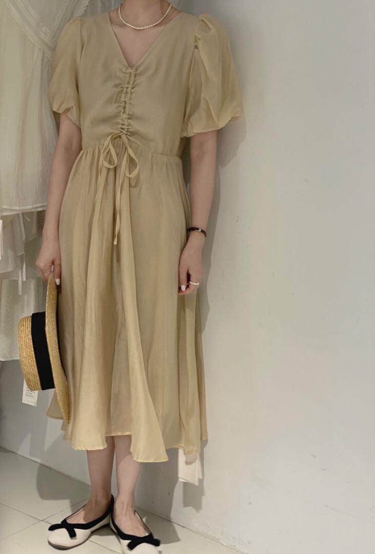 抽绳连衣裙，女装连衣裙，驿谷