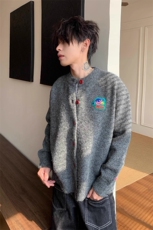 撞色纽扣搞怪复古卡通刺绣长袖针织开衫毛衣外套MY871特P62，男装针织衫/毛衣，星座908-1