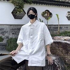 盘扣提花短袖衬衫男夏季装加肥加大码潮胖人宽松休闲衬衣外搭，男装衬衫，星座410-7