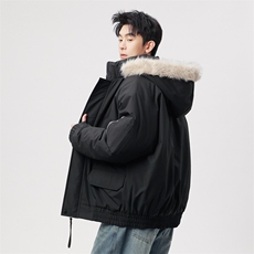 自家图有视频复古加绒毛领外套棉衣新款连帽派克棉服M2572p95，男装棉衣，电商D315