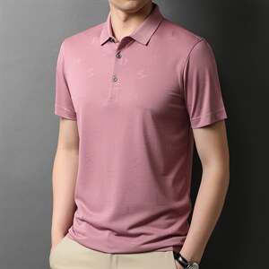 新款男装中年翻领带扣Polo衫上衣商务休闲潮流男装纯色半袖P135图片