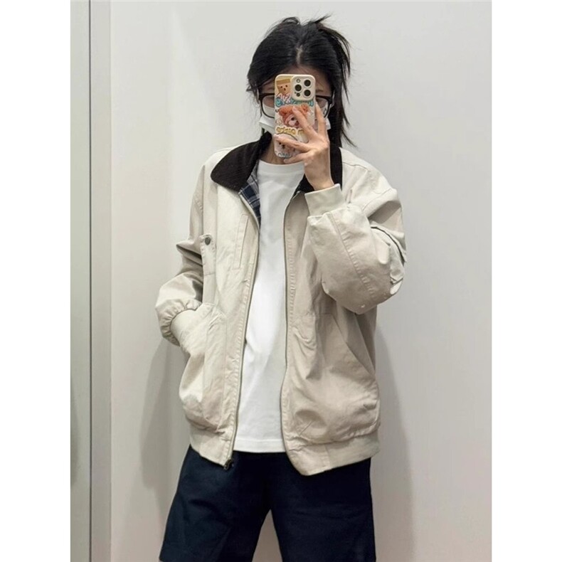 P56网络图JK7789小马丁纯棉双层外套米白色M到2XL,女装短外套,星座506A