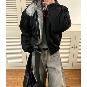 立领毛绒夹克男潮流纯色百搭短款冬季加厚保暖棉服外套 M5033图片