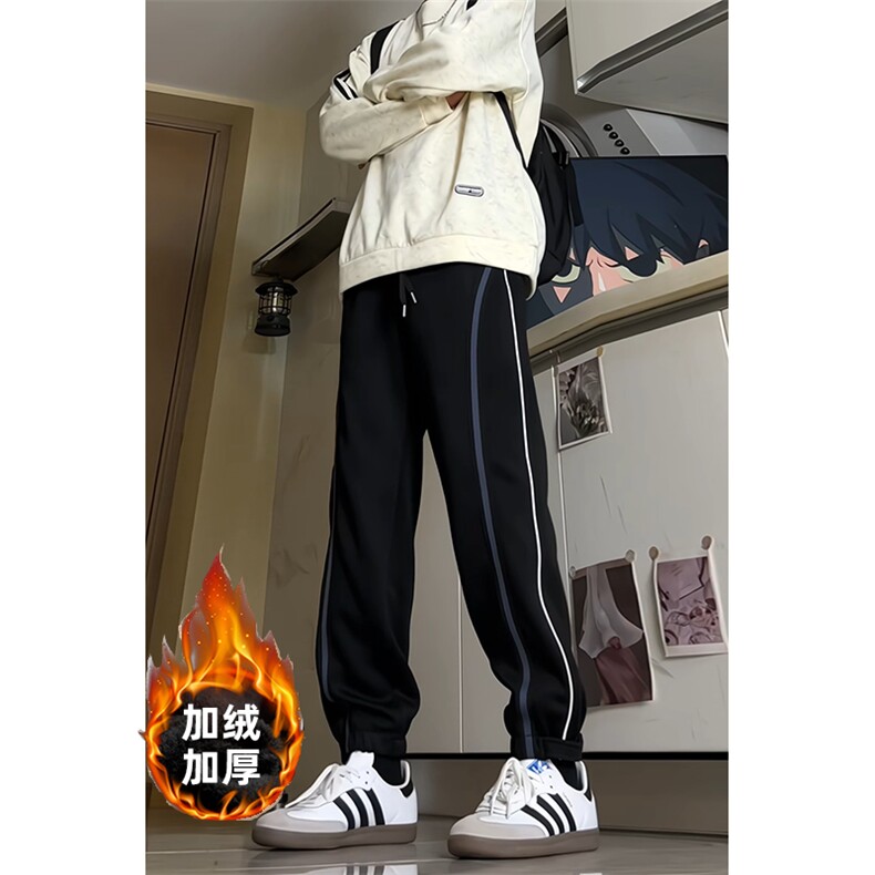 k3218-P48加绒P58秋冬抖音高品质潮牌宽松男女织带束脚休闲卫裤,男装休闲裤,电商A009A（原A058A）