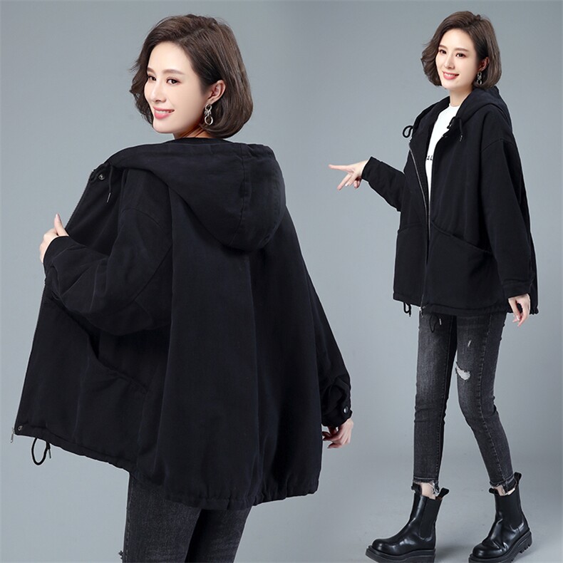 时尚宽松连帽加绒棉服女保暖显瘦短款外套冬季必备单品，女装棉衣/棉服，希欧阁