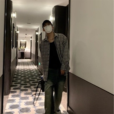 C129百搭青少年格纹长袖衬衫慵懒风宽松休闲超阔版型男女同款上衣，男装衬衫，星座308A-1（原309B-1）