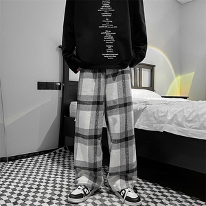 美式复古vintage裤子男毛呢格子裤oversize直筒阔腿裤K0123-P45图片