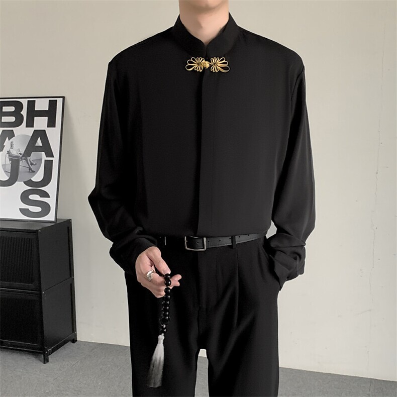 莫代尔衬衫男士结婚登记搭配影楼拍照长袖正装结婚黑色衬衣,男装衬衫,星座909