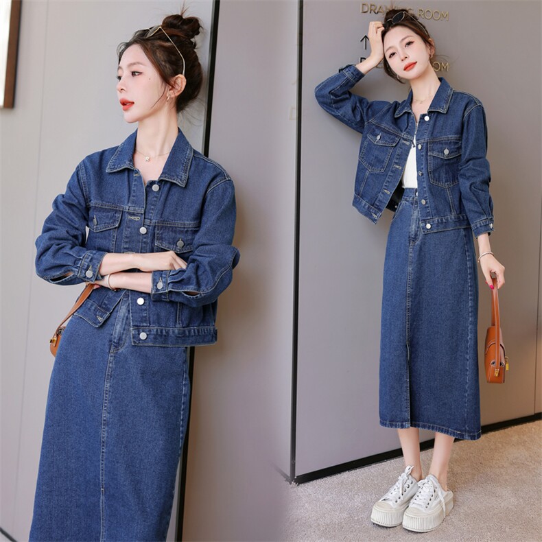 （现货）港风牛仔套装女新款减龄洋气复古春秋高端欧货套裙两件套，女装套装/套裙，印象茜