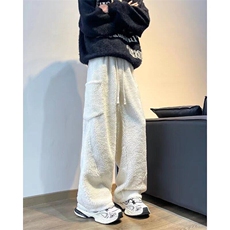 羊羔绒休闲卫裤男女秋冬季宽松多口袋保暖工装直筒裤KB65，男装休闲裤，星座1116A-1（原606A）