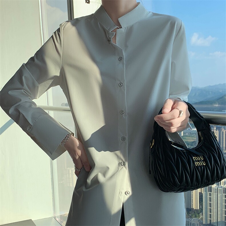 2025年夏季修身型落肩袖立领秋冬王炸单品时尚百搭,女装衬衫,佳绒高端店