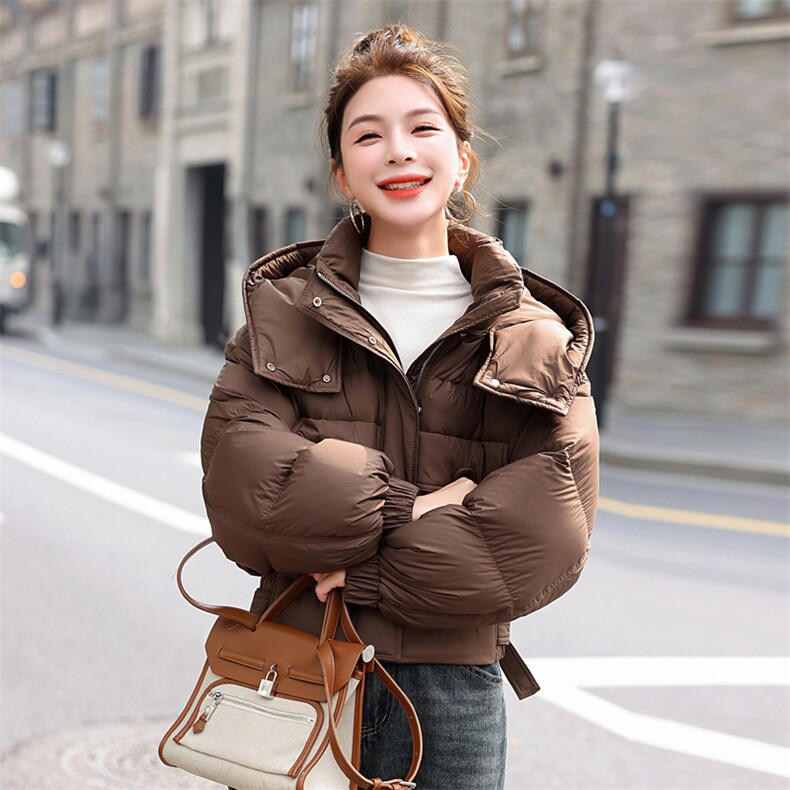 欧货潮牌短款羽绒服女2025冬季新款白鸭绒加厚宽松连帽面包服外套,女装羽绒服,意芙