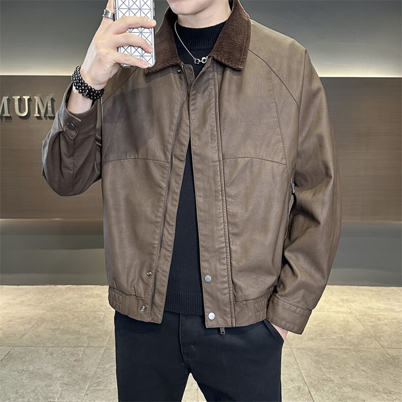 秋冬新款皮衣美式机车拼色翻领男士皮衣,男装皮衣,星座414（原B263）