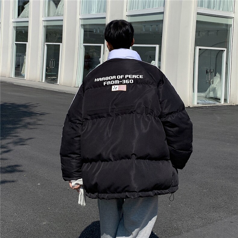 EQ336美式拼接撞色印花棉服外套男2024新款情侣装冬装面包服棉衣,男装棉衣,电商C306-1
