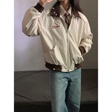 美式潮流撞色翻领拼接情侣夹克男2025春秋季外套上衣女，男装夹克，星座506A