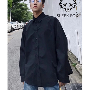 秋冬男士舒适外穿防晒休闲纯色ins宽松方领简约白色长袖衬衫 CZ04图片