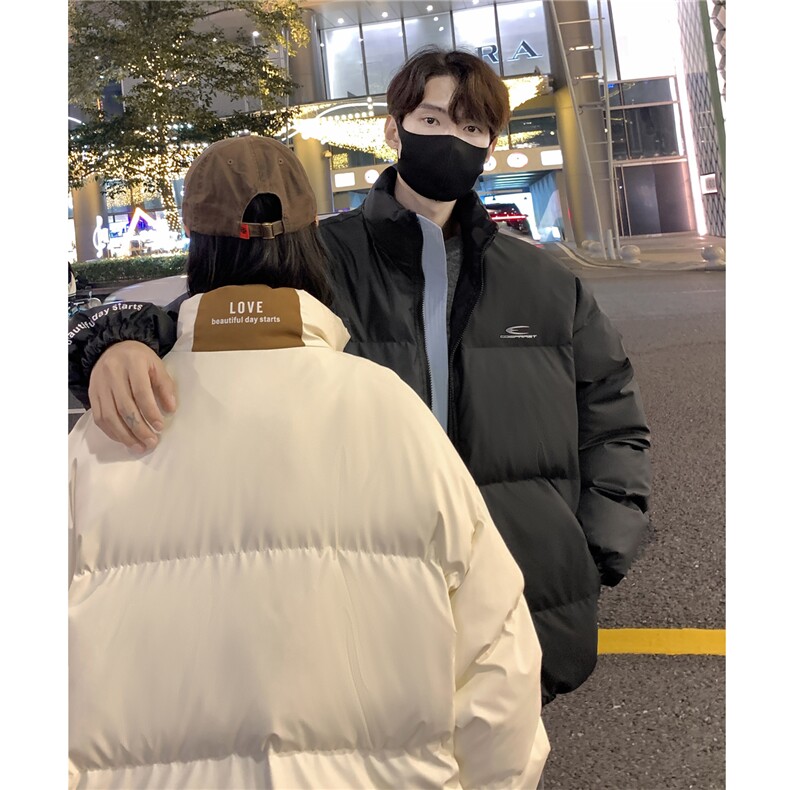 情侣装冬装PU软皮美式撞色棉服logo棉衣休闲外套男女G1102P128,男装棉衣,电商A339