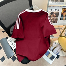 夏季美式高街重磅纯棉三条杠织带撞色男女短袖T恤ZD615-特P30，男装T恤，电商A486-1