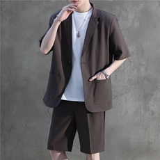 轻熟风七分袖休闲西装男套装夏宽松中袖男士西服两件套W6590-P82，男装西服套装，星座412-2