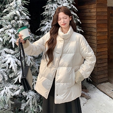 短款立领拼接袖简中式一手长加厚羽绒服女宽松保暖外套，女装羽绒服，浙宝189