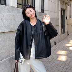 撞色格纹戴帽时尚皮衣外套2C2368020P165K228，女装皮衣，2C236