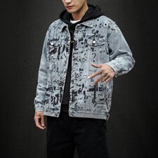 jk823-p90-限价128黑墙牛仔夹克肥仔秋款量足印花大码,男装夹克,星座103A