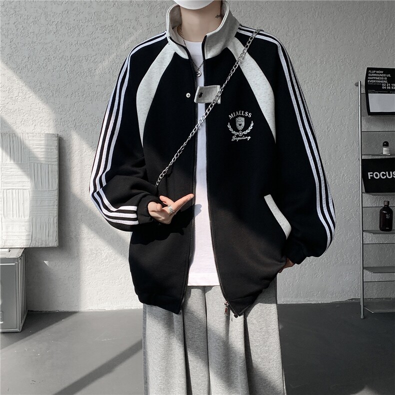 WY10190-特P60420g重磅-高品质-条纹设计感大码保暖卫衣外套男,男装棉衣,电商A059
