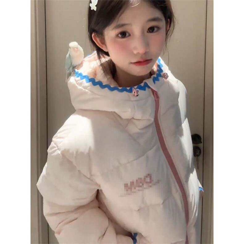 1506-1/M78971/P94韩版温柔学院风粉色连帽棉服百搭保日氛围感,男装棉衣,星座1506-1