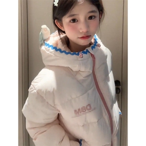 1506-1/M78971/P94韩版温柔学院风粉色连帽棉服百搭保日氛围感图片