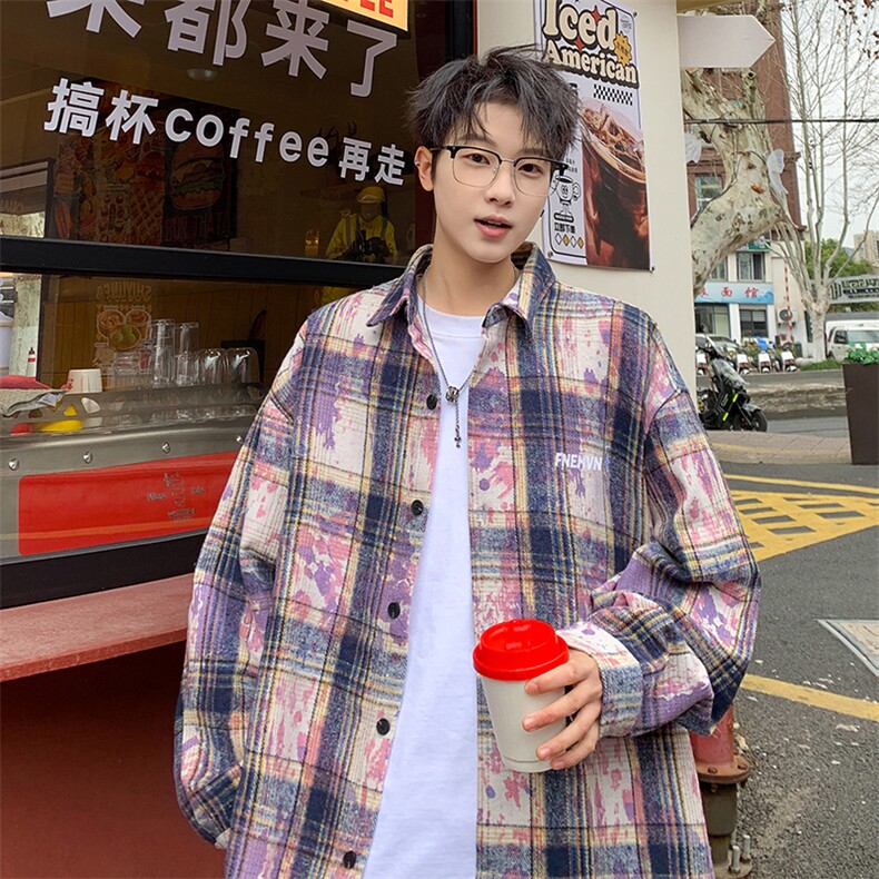 衬衫男秋季新款港风宽松大码扎染长袖衬衣CS3098-特P30，男装衬衫，星座214-3