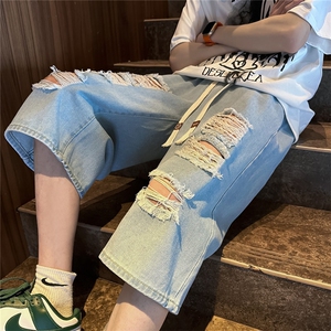 D2040-p45-控68  现货风宽松cleanfit牛仔裤七分裤黑暗图片
