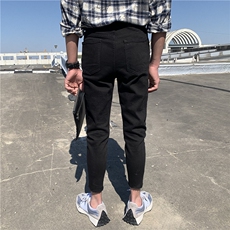 B230档-9168黑色切边修身小脚弹力铅笔男牛仔裤P85，男装牛仔裤，电商B230