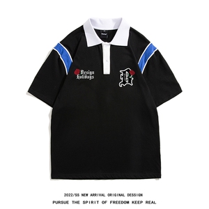 白底 夏季新款潮流印花全棉宽松情侣短袖Polo衫 PL158 P45控68图片