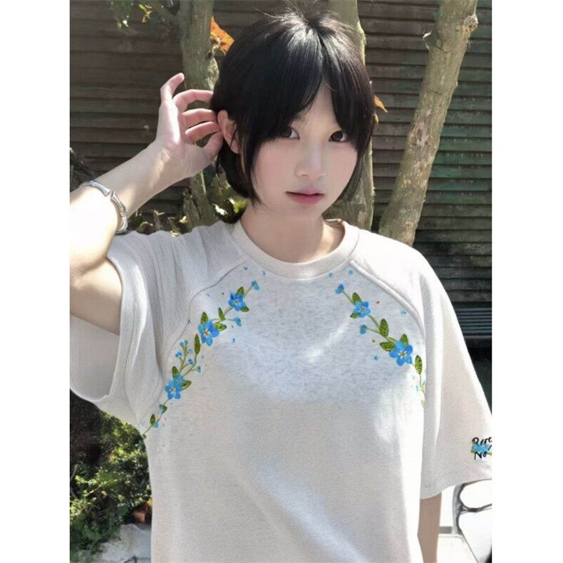 230克刺绣潮T恤男女短袖文艺帅气植物花BT014-P33,男装T恤,星座412-3