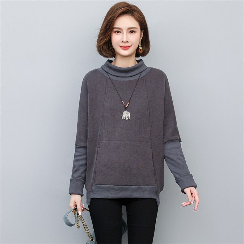 加绒卫衣女2022新款冬季高领短款时尚洋气秋冬打底上衣,女装卫衣/绒衫,忆绮罗