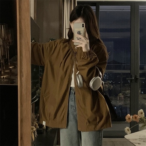 2024年新款港风美式潮流宽松百搭立领风衣夹克外套女 JK1261-P75图片
