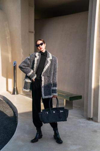 冬季热卖款灰色小香风镶边西服外套，女装，AUDREY WANG