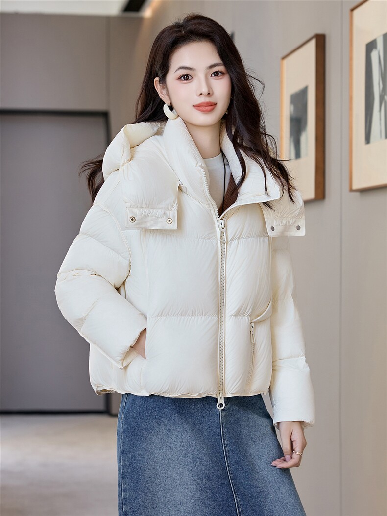 冬季保暖白鸭绒泡芙棉袄外套女抽绳调节短款连帽羽绒服,女装羽绒服,阿舍尔精品