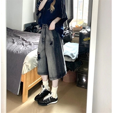 七分破洞牛仔裤男夏季街头个性水洗宽松阔腿直筒中裤ND622，男装牛仔裤，星座1116A（原606A-3）