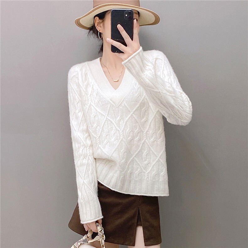 2025百搭时尚简约v领扭花简约百搭时尚，女装羊绒衫，国旺羊绒