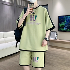 休闲运动套装夏宽松阔版青少年学生短袖短裤一套A436-D1337-P50，男装休闲套装，电商A436